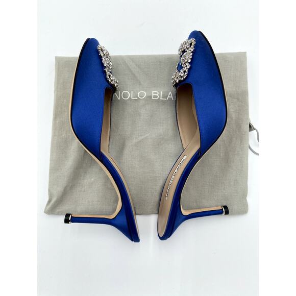 Manolo Blahnik Blue Satin Jewel Buckle Mules size 38 - Picture 10 of 13